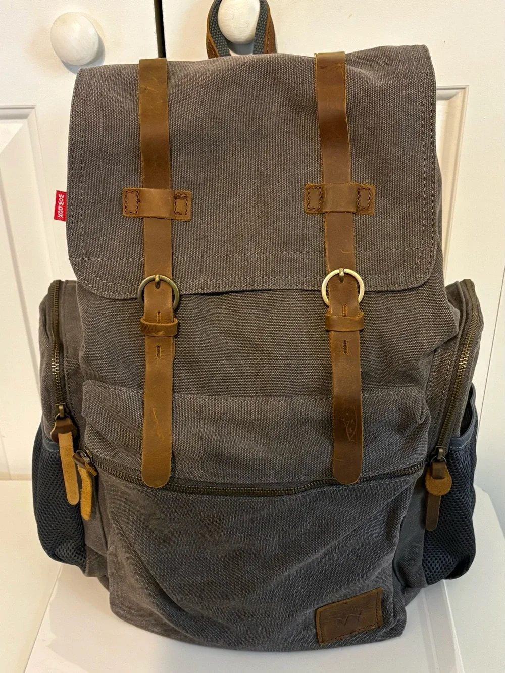 WOWBOX, Lightweight Canvas Backpack with Leather Accents - Brown